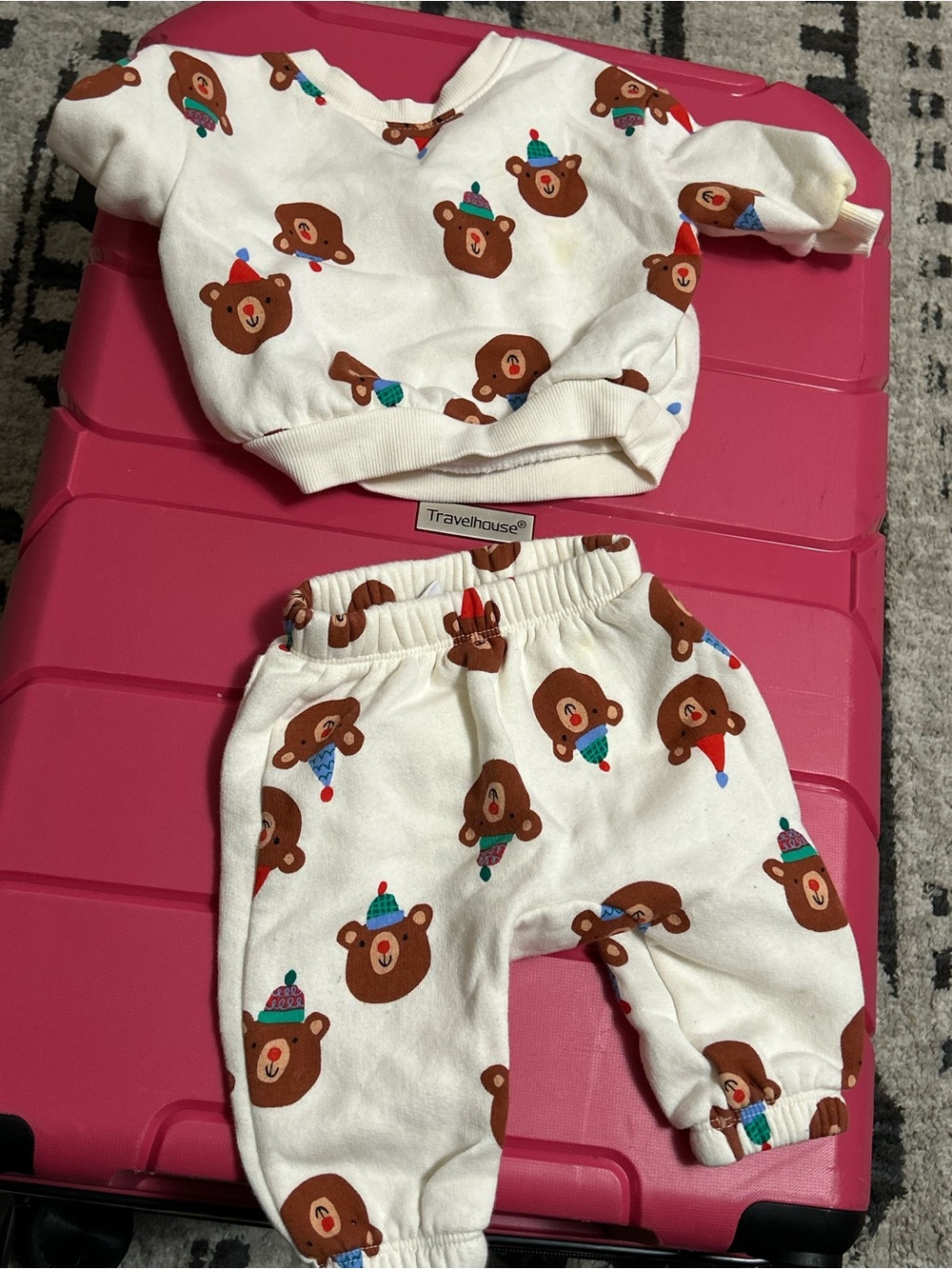Kids White Bear Print Sweatshirt & Jogger Set